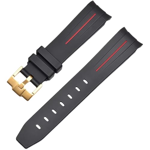 ROUREOX 20mm Gummi Uhrband Ersatzarmband Accessoire für Herren für Rolex acht-Master Sea-Dweller-Schwarz + Rote Linie + Goldschnalle von ROUREOX