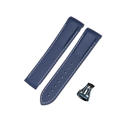 ROUREOX 20mm Kautschuk-Silikon-Uhrarmband Spitzverschluss-Armband für Omega AT150 300 De Ville Planet Ocean-Blaue + weiße Linie + Schwarze Schnalle von ROUREOX