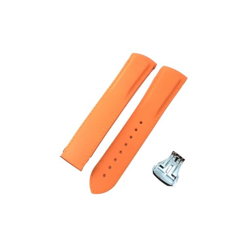 ROUREOX 20mm Kautschuk-Silikon-Uhrarmband Spitzverschluss-Armband für Omega AT150 300 De Ville Planet Ocean-Orange + Orange Linie + Silber Schnalle von ROUREOX