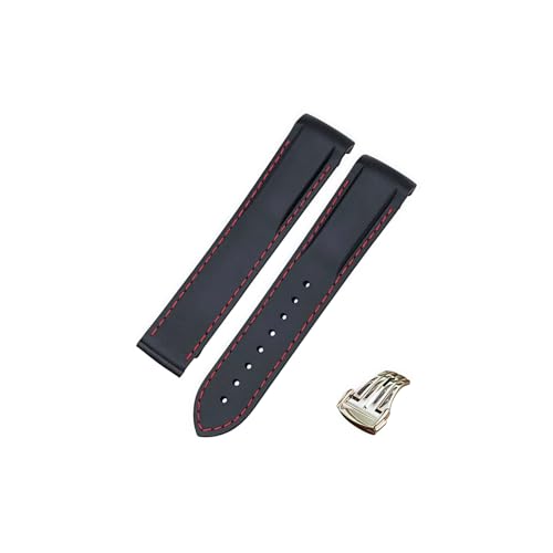 ROUREOX 20mm Kautschuk-Silikon-Uhrarmband Spitzverschluss-Armband für Omega AT150 300 De Ville Planet Ocean-Schwarz + Rote Linie + Rose Gold Schnalle von ROUREOX