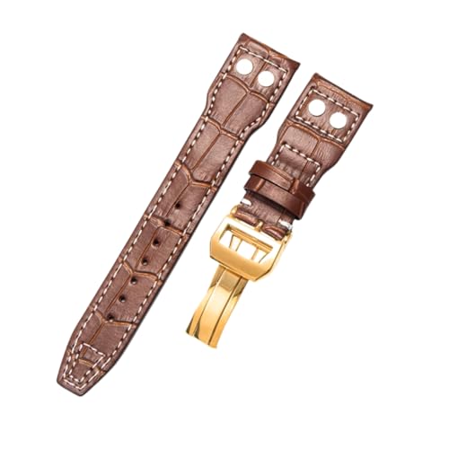 ROUREOX 20mm Ökologisches Echtes Leder-Armband Verstellbarer Metallverschluss Ersatz-Lederuhrarmband Reparaturzubehör für IWC Pilot’s-Braun A+Gold von ROUREOX