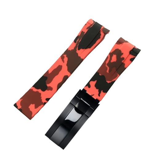 ROUREOX 20mm Schweißhemmendes Silikon Ersatzarmband mit Metallschließe für Rolex Oyster Perpetual GMT-Master-Rote + Schwarze Schnalle von ROUREOX