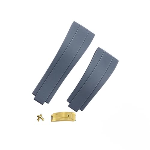 ROUREOX 20mm Silikon Armband Gummi Uhrband Geschwungenes Metall Link Armband für Rolex Daytona Submariner GMT Yacht Master-Grey + Gold Verschluss von ROUREOX