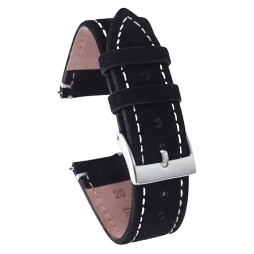 ROUREOX 20mm Universelles Echtes Lederuhrarmband Edelstahlverschluss Lederarmband Zubehör-Schwarz + Weiß von ROUREOX