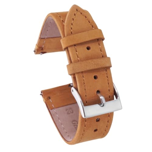 ROUREOX 20mm Vintage Uhrarmbänder Glattes Echtes Leder Armband Rostfreier Stahlverschluss Zubehör-Hellbraun von ROUREOX