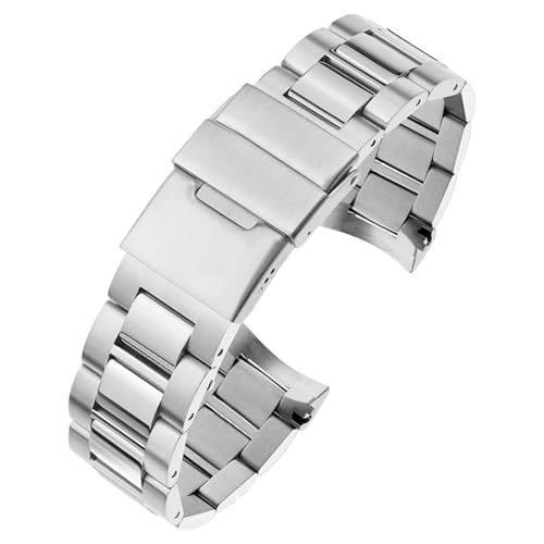 ROUREOX 21MM Herren Edelstahl Uhrarmband Gebogenes Ende, Metall Faltschnalle Ersatz Uhrarmband für Longines Conquest L3.781.4/L3.642.4-Silber 21MM von ROUREOX
