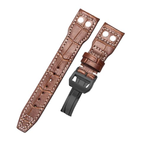ROUREOX 21mm Ersatz-Echtes Leder-Armband Scharnierverschluss Weiches Lederuhrarmband Zubehör für IWC Pilot’s-Braun A+Schwarz von ROUREOX