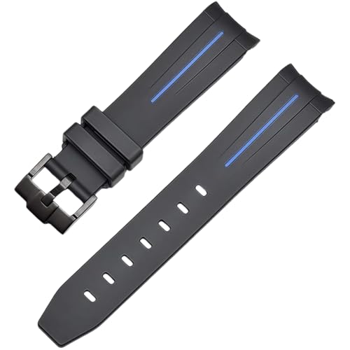 ROUREOX 21mm Gummi Uhrband Ersatzarmband Accessoire für Herren für Rolex Datejust Submariner Oyster Deepsea-Schwarz + Blaue Linie + Schwarze Schnalle von ROUREOX