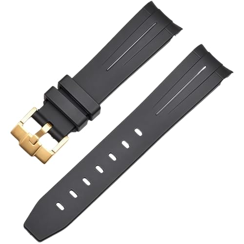 ROUREOX 21mm Gummi Uhrband Ersatzarmband Accessoire für Herren für Rolex Daytona Submariner Oyster Perpetual-Schwarz + Gold Schnalle von ROUREOX