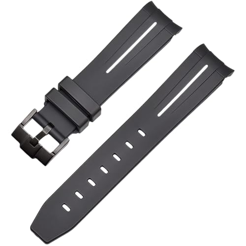 ROUREOX 21mm Gummi Uhrband Ersatzarmband Accessoire für Herren für Rolex Daytona Yacht-Master-Schwarz + Weiße Linie + Schwarze Schnalle von ROUREOX