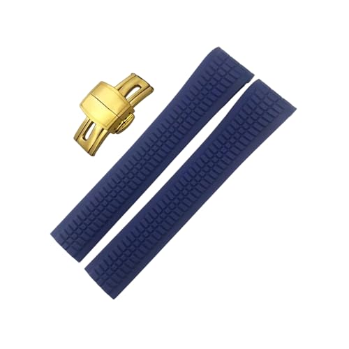 ROUREOX 21mm Kautschukarmbänder mit Verschluss Silikon-Uhrarmband für PATEK Philippe 5164a 5167a-Blue + Gold Verschluss von ROUREOX