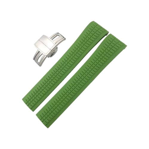 ROUREOX 21mm Kautschukarmbänder mit Verschluss Silikon-Uhrarmband für PATEK Philippe 5164a 5167a-Grün + Silber Verschluss von ROUREOX