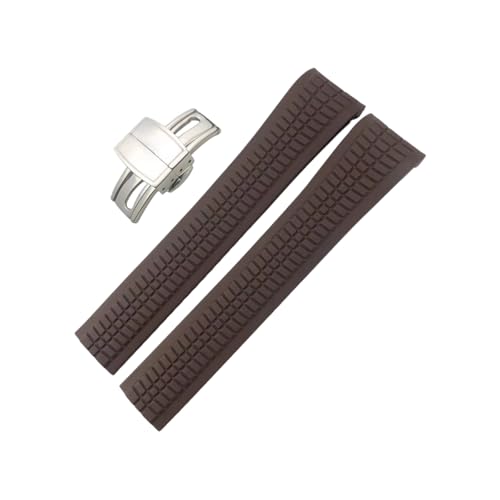 ROUREOX 21mm Kautschukarmbänder mit Verschluss Silikon-Uhrarmband für PATEK Philippe 5164a 5167a-Kaffee + Silber Verschluss von ROUREOX