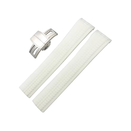 ROUREOX 21mm Kautschukarmbänder mit Verschluss Silikon-Uhrarmband für PATEK Philippe 5164a 5167a-Weiß + Silber Verschluss von ROUREOX