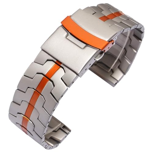 ROUREOX 22MM Herren Metall Ersatz Uhrarmband, Edelstahl Uhrarmband Gerades Ende für Casio Edifice EFR‐303/EFV‐540/EFS‐S510-Titan + Orange 22MM von ROUREOX