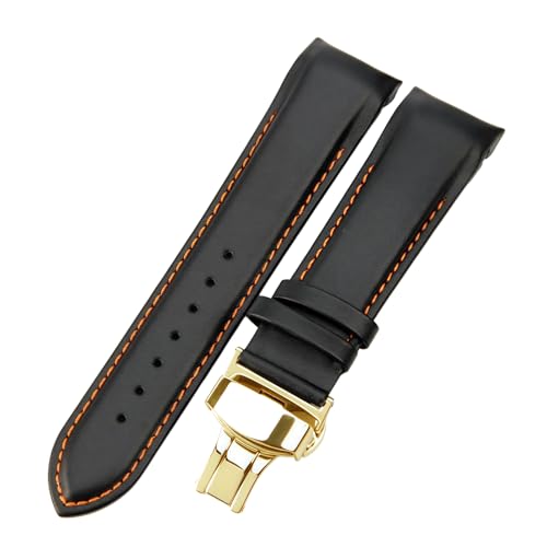 ROUREOX 22mm Echtleder-Ersatz-Uhrenarmband Metall-Faltverschluss Echtleder-Uhrenband für Tissot Couturier Series-Schwarz + Orange + Gold von ROUREOX