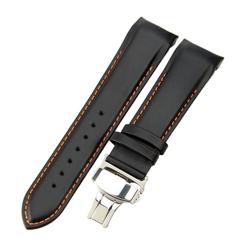 ROUREOX 22mm Echtleder-Ersatz-Uhrenarmband Metall-Faltverschluss Echtleder-Uhrenband für Tissot Couturier Series-Schwarz + Orange + Silber von ROUREOX