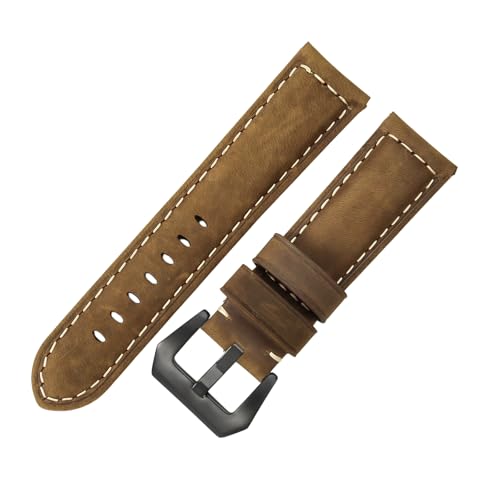 ROUREOX 22mm Echtleder-Uhrenband Schnellwechsel-Metallschloss Echtleder-Ersatz-Uhrenarmband für PANERAI PAM111 PAM441-Dunkelbraun + Schwarz von ROUREOX