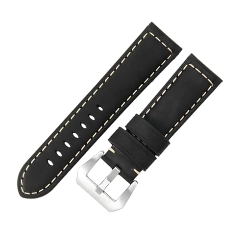 ROUREOX 22mm Echtleder-Uhrenband Schnellwechsel-Metallschloss Echtleder-Ersatz-Uhrenarmband für PANERAI PAM111 PAM441-Schwarz + Silber von ROUREOX