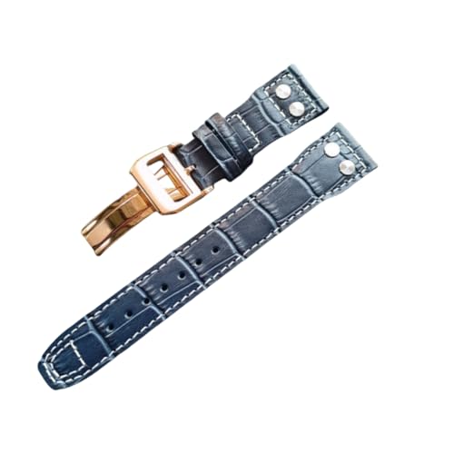 ROUREOX 22mm Handgefertigtes Echtes Leder-Armband Verstellbarer Metallverschluss Ersatz-Lederuhrarmband Reparaturzubehör für IWC Pilot’s-Blau + Gold von ROUREOX