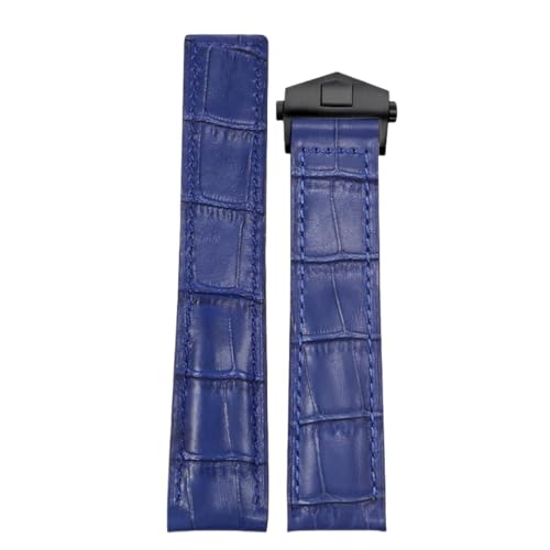 ROUREOX 22mm Handgefertigtes Echtes Leder-Armband Verstellbarer Schmetterlingsverschluss Weiches Lederuhrarmband Reparaturzubehör für TAG HEUER fürMULA 1-Blau + Schwarz von ROUREOX