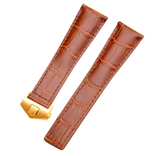 ROUREOX 22mm Handgefertigtes Echtes Leder-Armband Verstellbarer Schmetterlingsverschluss Weiches Lederuhrarmband Reparaturzubehör für TAG HEUER fürMULA 1-Braun + Gold von ROUREOX