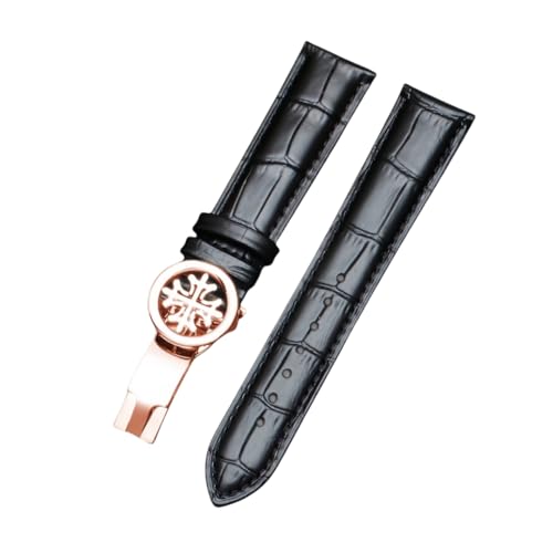ROUREOX 22mm Weich-Echtlederarmband Vintage Ersatzarmband Edelstahlverschluss für PATEK Philippe-Schwarz + Roségold ROUREOX 22mm Weich-Echtlederarmband Vintage Ersatzarmband Edelstahlverschluss für PATEK Philippe-Schwarz + Roségold von ROUREOX