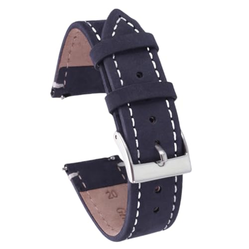 ROUREOX 22mm Weiches Echtes Ersatz-Lederarmband Verstellbarer Metallverschluss Lederuhrarmband-Dunkelgrau + Weiß von ROUREOX