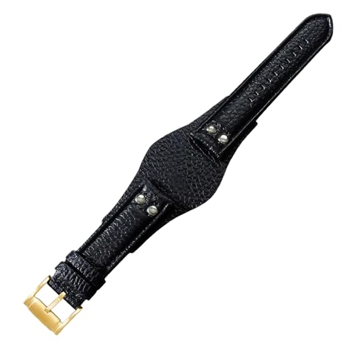 ROUREOX 22mm Weiches Echtleder-Uhrenarmband Edelstahl-Schloss Herren-Rindleder-Uhrenband für FOSSIL CH2564 CH2565-Schwarz A+Gold von ROUREOX