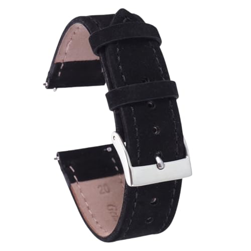 ROUREOX 24mm Echtes Lederarmband Mit Komfortabler Passform Verstellbarer Metallverschluss Reparatur-Lederuhrarmband-Schwarz von ROUREOX