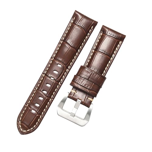 ROUREOX 24mm Echtleder-Uhrenband Schnellwechsel-Metallschloss Echtleder-Ersatz-Uhrenarmband für PANERAI PAM111 PAM441-Braun A+Silber von ROUREOX