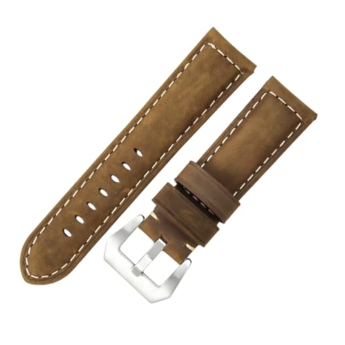 ROUREOX 24mm Echtleder-Uhrenband Schnellwechsel-Metallschloss Echtleder-Ersatz-Uhrenarmband für PANERAI PAM111 PAM441-Dunkelbraun + Silber von ROUREOX