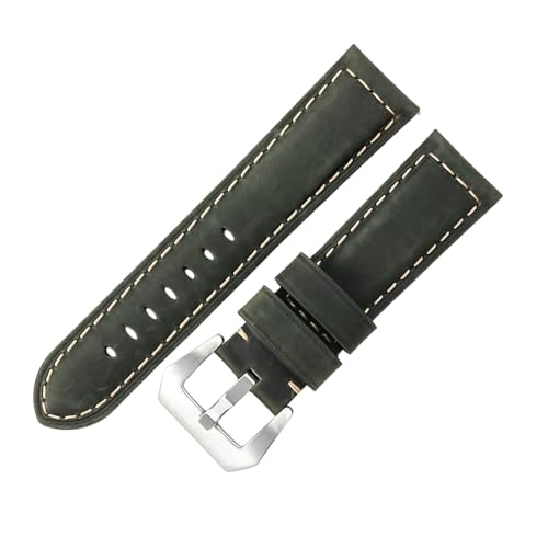 ROUREOX 24mm Echtleder-Uhrenband Schnellwechsel-Metallschloss Echtleder-Ersatz-Uhrenarmband für PANERAI PAM111 PAM441-Dunkelgrün + Silber von ROUREOX