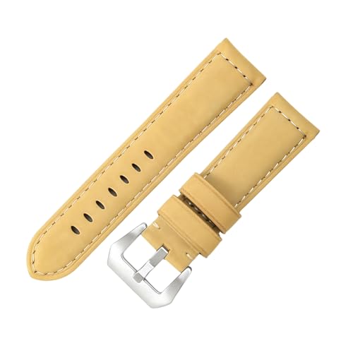 ROUREOX 24mm Echtleder-Uhrenband Schnellwechsel-Metallschloss Echtleder-Ersatz-Uhrenarmband für PANERAI PAM111 PAM441-Khaki + Silber von ROUREOX