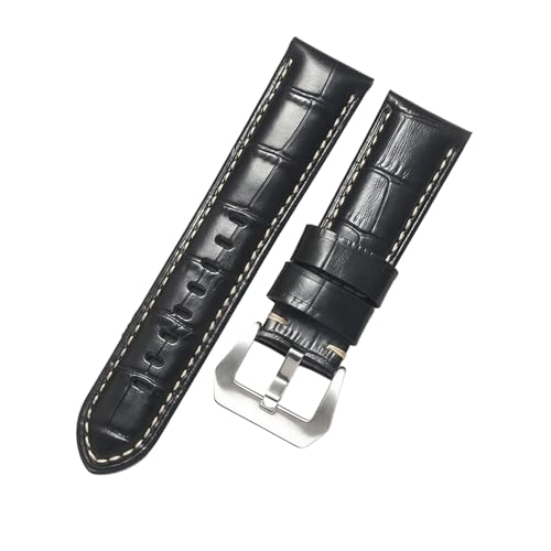 ROUREOX 24mm Echtleder-Uhrenband Schnellwechsel-Metallschloss Echtleder-Ersatz-Uhrenarmband für PANERAI PAM111 PAM441-Schwarz B+Silber von ROUREOX