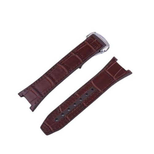ROUREOX 24mm Handgefertigtes Gummileder-Uhrarmband Schmetterlingsverschluss Verstellbares Weiches Lederarmband Zubehör für OMEGA CONSTELLATION-Braun + Silber von ROUREOX