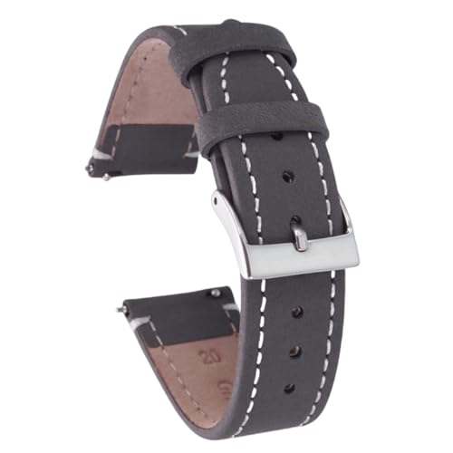ROUREOX 24mm Vintage Uhrarmbänder Glattes Echtes Leder Armband Rostfreier Stahlverschluss Zubehör-Hellgrau + Weiß von ROUREOX
