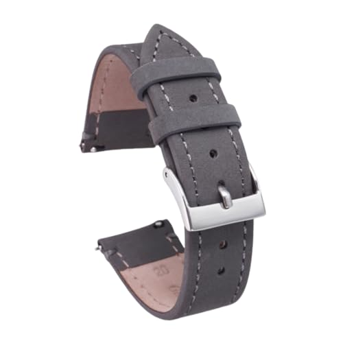 ROUREOX 24mm Vintage Uhrarmbänder Glattes Echtes Leder Armband Rostfreier Stahlverschluss Zubehör-Hellgrau von ROUREOX
