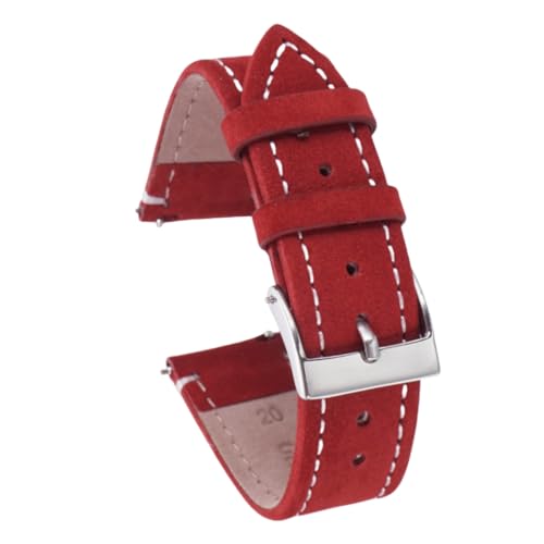 ROUREOX 24mm Vintage Uhrarmbänder Glattes Echtes Leder Armband Rostfreier Stahlverschluss Zubehör-Rot + Weiß von ROUREOX