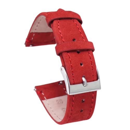 ROUREOX 24mm Vintage Uhrarmbänder Glattes Echtes Leder Armband Rostfreier Stahlverschluss Zubehör-Rot von ROUREOX