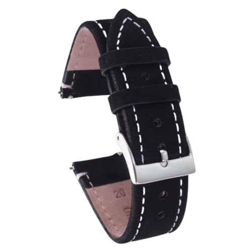 ROUREOX 24mm Vintage Uhrarmbänder Glattes Echtes Leder Armband Rostfreier Stahlverschluss Zubehör-Schwarz + Weiß von ROUREOX