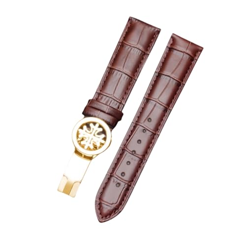 ROUREOX 24mm Weich-Echtlederarmband Vintage Ersatzarmband Edelstahlverschluss für PATEK Philippe-Braun + Gold von ROUREOX