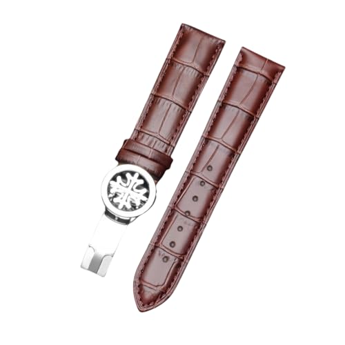 ROUREOX 24mm Weich-Echtlederarmband Vintage Ersatzarmband Edelstahlverschluss für PATEK Philippe-Braun + Silber von ROUREOX