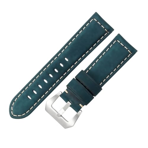 ROUREOX 26mm Echtleder-Uhrenband Schnellwechsel-Metallschloss Echtleder-Ersatz-Uhrenarmband für PANERAI PAM111 PAM441-Blau + Silber von ROUREOX