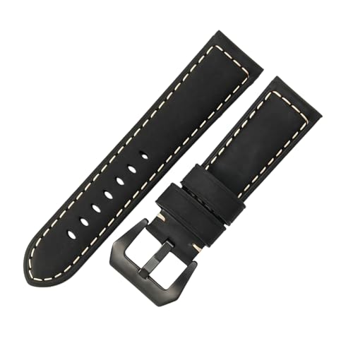 ROUREOX 26mm Echtleder-Uhrenband Schnellwechsel-Metallschloss Echtleder-Ersatz-Uhrenarmband für PANERAI PAM111 PAM441-Schwarz + Schwarz von ROUREOX