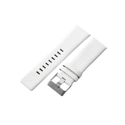 ROUREOX 26mm Leder-Uhrenband Ersatz Edelstahl-Schloss Rindleder-Uhrenarmband für Diesel DZ4323 7312 7314 1657 4318-Weiß + Silber von ROUREOX