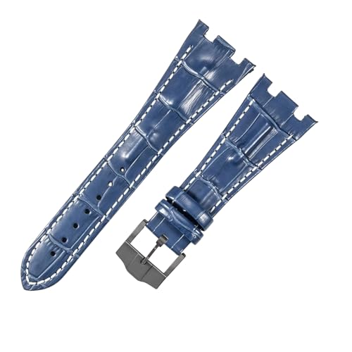 ROUREOX 28mm Echtleder-Uhrenband Edelstahl-Schloss Verstellbarer Ersatz-Uhrenarmband für AUDEMARS PIGUET Royal Oak Offshore-Blau + Weiß + Schwarz von ROUREOX