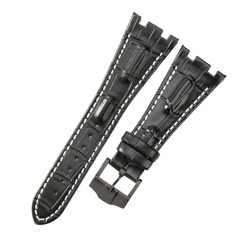 ROUREOX 28mm Echtleder-Uhrenband Edelstahl-Schloss Verstellbarer Ersatz-Uhrenarmband für AUDEMARS PIGUET Royal Oak Offshore-Schwarz + Weiß + Schwarz von ROUREOX