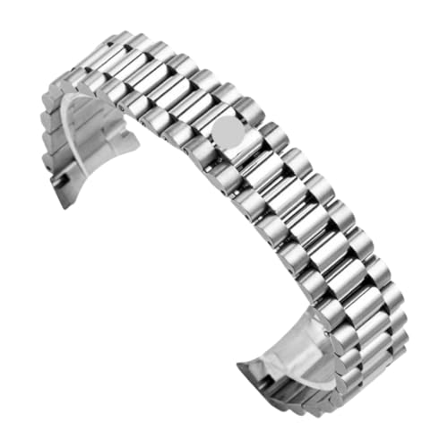 ROUREOX 3-Perlen Gebogenes Ende Edelstahl Armband, Männer Festmetall Ersatz Uhr Zubehör für Rolex Datejust/Oyster Perpetual-Silber 21MM von ROUREOX