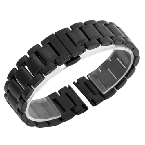 ROUREOX 316L Edelstahl Einsatz Armbandband, Uhrarmband mit Geraden und Gebogenen Enden für Longines Master Collection-Schwarz 12MM von ROUREOX